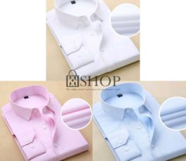 A Set Of 3 Men’s Dress Shirt – White + Light Blue and Pink