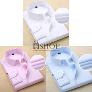 A Set Of 3 Men's Dress Shirt - White + Light Blue and Pink